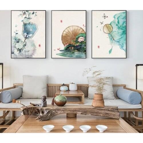 Japanese Style Landscape Posters Flowers Trees and Chimes Canvas Painting Prints Wall Art Pictures for Living Room Home Decor