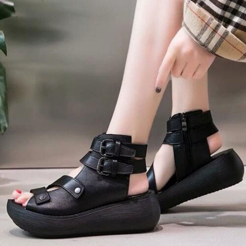 Thick Bottom Women Sandals Summer 2021 Female Shoes High Quality Soft PU Open Toe Ankle Strap Platform Shoes Ladies Footwear