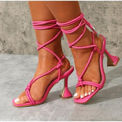 Women Summer Ankle Strap Sandals Ladies Thin High Heels Party Dress Shoes Female Fashion Sexy Sandal Woman Square Toe Shoe 2021