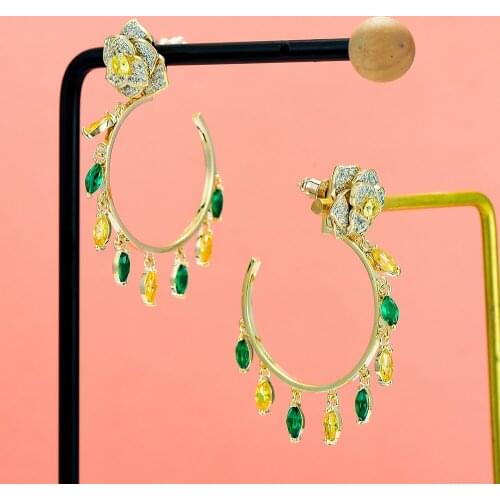GODKI Trendy Fashion Flower Drop Earring For Women Wedding Cubic Zirconia Dubai Bridal Earrings Costume Jewelry Summer Party
