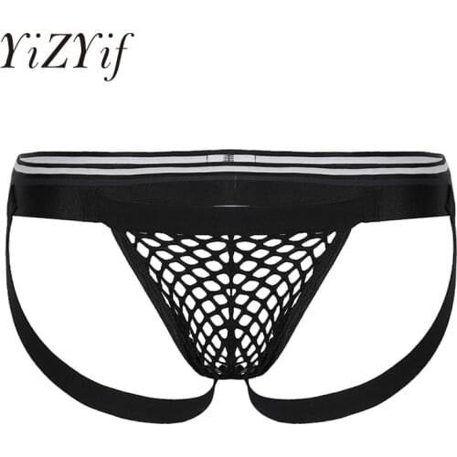 Fishnet Thong Underwear Men Low-waisted Fishnet T-back Briefs Underwear Open Butt G-string Thong Underpants Nightwear Lingerie