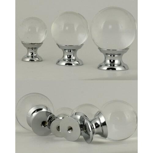 20mm 25mm 30mm 40mm modern simple clear glass ball drawer tv cabinet shoe cabinet knobs pulls silver chrome cupboard door handle