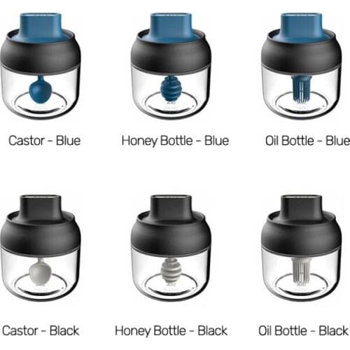 280ml Glass Spice Jar Spoon Lid Integrated Seasoning Bottle For Spice Salt Honey Oil Bottle With Brush Kitchen Condiment Jar