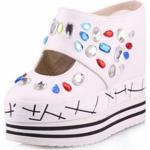 Women slipper summer half slippers thick bottom high platform height increasing handmade string bead slides wedges casual shoes