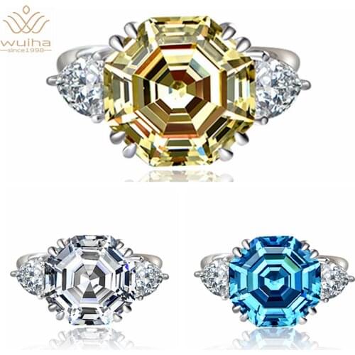 Wuiha 100% 925 Sterling Silver Octagon Created Moissanite Diamonds Gemstone Wedding Engagement Fine Jewelry Ring For Women