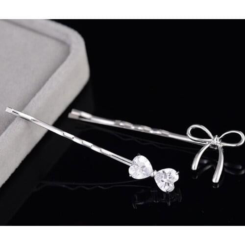 EASYA Silver Color Plated Heart Rhinestone Bowknot Hair Clip Hairwear Ornaments Simple Elegant Hairpin Hair Accessories Jewelry