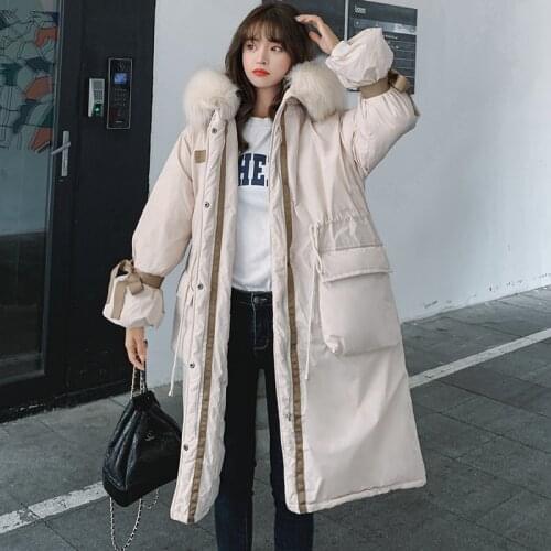 Womens Jacket Coat Female 2021 Winter New 90% White Duck Down Hooded Fox Fur Collar Fashion Korean Long Loose High Quality