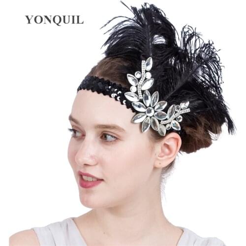 Fancy Feather Headband For Women Wedding Hair Fascinators Accessories Bridal Wedding Party Headdress Hair Band With Rhinestones
