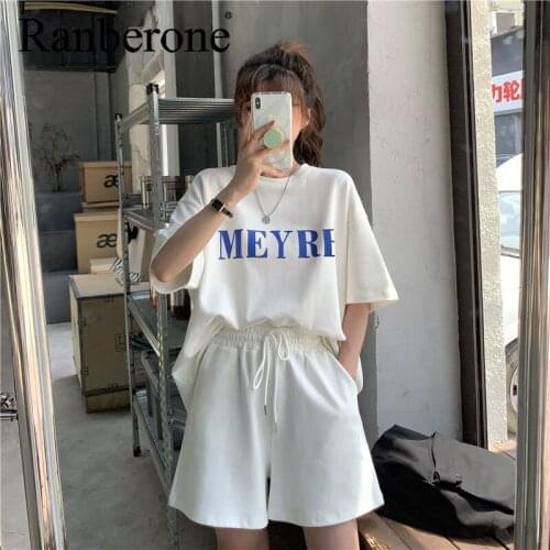 Letter Print Womens Tracksuit Suit Sportswear Women T-shirt Shorts Tracksuits Sets Female 2021 Summer Casual Short Pants Suits