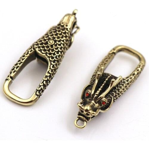 1pc 100% Solid Brass Dragon Decorative pattern CARABINER Lobster Clasps Swivel Claw Hook Keyring Key Chain Keychain