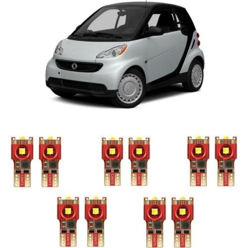 10pc w5w Car LED lighting For Smart fortwo ROADSTER CABRIO CITY-COUPE CROSSBLADE FORFOUR interior light kit