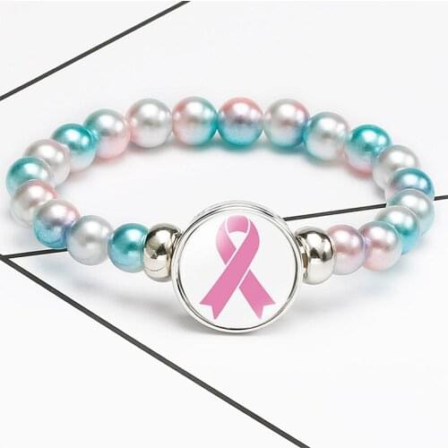 10PC Awareness Faith Hope Cure Pink Ribbon Believe Beaded Bracelet 18mm Glass Cabochon Charms bracelets Jewelry Women Unisex