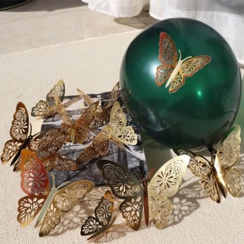 12pcs 3D Butterfly Stickers Golden/Sliver Balloon Accessories Birthday Party Supplies Wedding Decorations