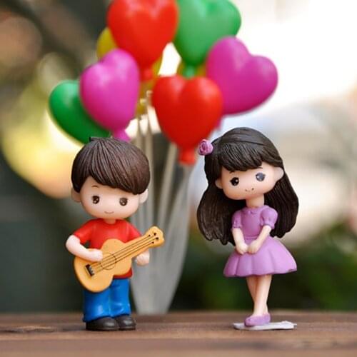2pcs/set Fairy Garden Gnome Moss Valentines Day Gift Resin Crafts guitar Sweety Lovers Figurines Miniatures 1set Couple