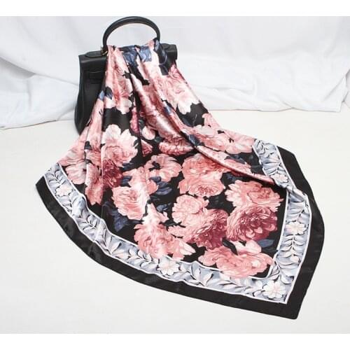 2020 90x90 Floral Flower Multipurpose women Silk twill scarf Satin square tie Hairband ladies foulard femme towel bufanda shawl