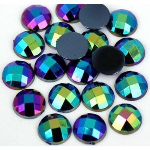 5-12MM DIY Bling Black AB Color Round Lattice Faceted Acrylic Rhinestones Flatback Acrylic Stone for Hand Craft Art Decoration