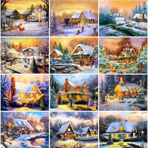 EverShine DIY Diamond Painting Full Square House Diamond Embroidery Winter Landscape Rhinestones Cross Stitch Hobby Art