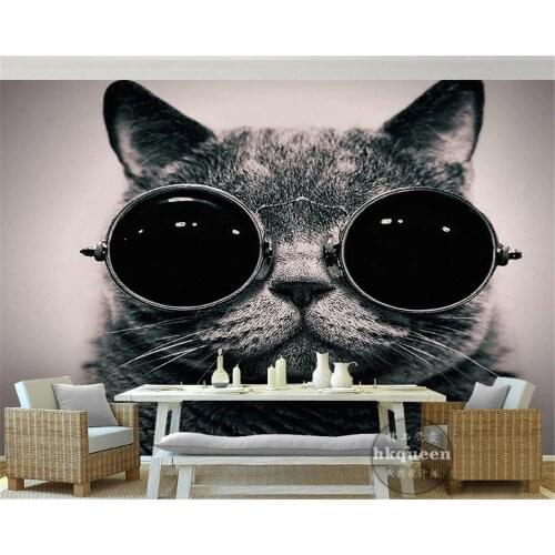 Beibehang Custom wallpaper European wear sunglasses cat cute playing cool childrens room background wall 3d wallpaper mural