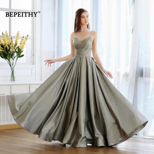 BEPEITHY Abendkleider Glitter A-Line Long Evening Dress Party Elegant 2020 Robe De Soiree Spaghetti Straps Prom Dresses