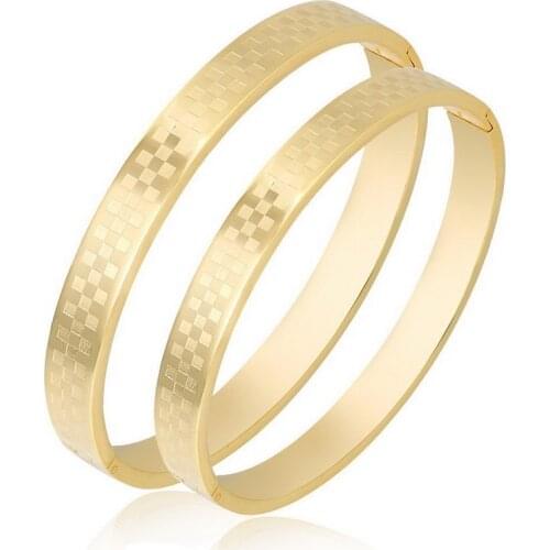 Stainless Steel Real Gold Plating Bangles For Women New Designer Charms Popular Block Chart Men Bracelet Couple Fashion Jewelry