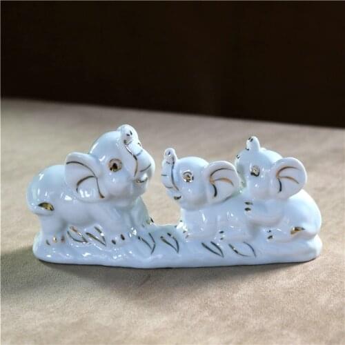 PORCELAIN ELEPHANT MOTHER FIGURE GILT CERAMICS KID ELEPHANT MINIATURE TWINS ORNAMENT CRAFTWORKS DECOR MOTHERS DAY GIFT FOR DAD