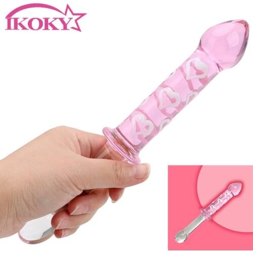 IKOKY Dildo Penis Sex Products Heart Pink Glass Crystal G-Spot Anal Plug Anal Sex Toys Dildos for Women Stimulation Clitoris
