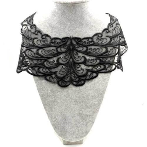 1PCS Beautiful Black Mesh Embroidery Lace Fake Collar 3D Flowers Guipure Applique Women Dress Garment Sewing Trimmings Decor