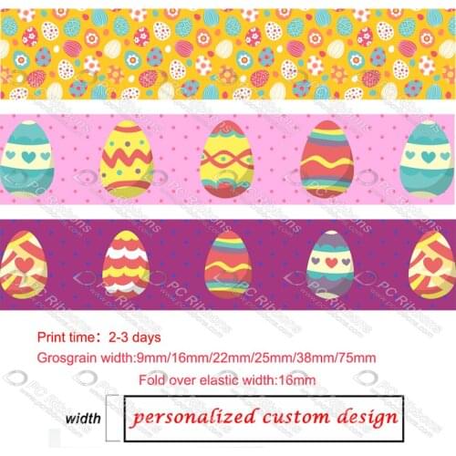 Custom Cartoon Easter Eggs printed grosgrain ribbon print fold over ealstic DIY bows ribbons Party decoration tape 50 yards
