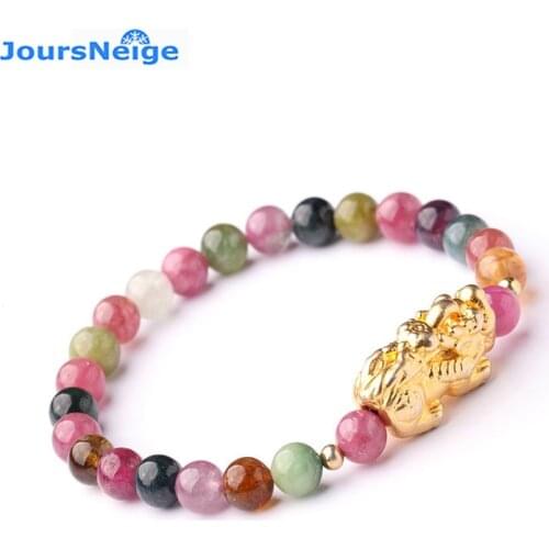 JoursNeige Tourmaline Natural Stone Bracelets Round Beads Pi Xiu Bracelets Candy Multi Color Bracelets for Women Girl Jewelry