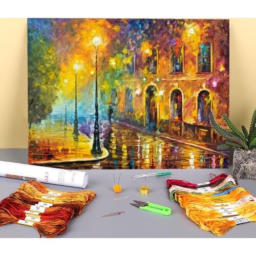 Oil Painting Style Printed Fabric 11CT Cross-Stitch Embroidery Kit DMC Threads Handicraft Handiwork Handmade Sewing Mulina