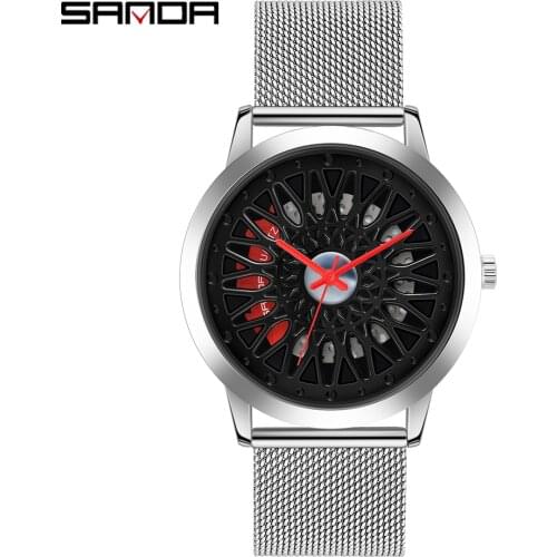 Sanda Luxury Men Watch Business Top Brand Watches for Man 2021 Car Wheel Wristwatch Stainless Steel Strap Waterproof Sport Clock