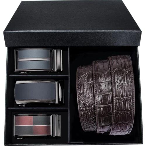 Barry.Wang 3pkhf-12 Mens Belts 3pcs Automatic buckle Genuine Cowskin Leather Waisband Male Business Belt For Men Freeshipping