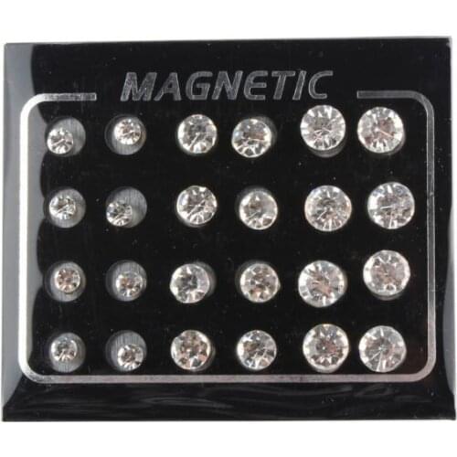 Pack of 12 Pairs Round Crystal Magnetic Stud Earrings for Men Women 4MM,6MM,7MM
