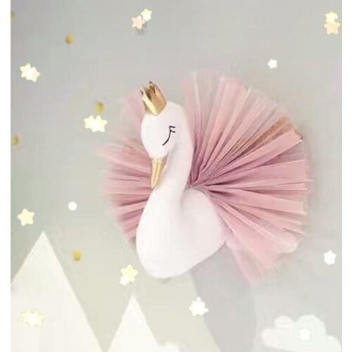 Swan Wall Decor Flamingo Ballet tulle Doll Golden Crown Swan Stuffed Toys Baby Room Animal Head Wall Decor Birthday Gift