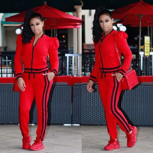 Ueteey New Two-piece Casual Solid Puff Sleeve Tracksuit Women Pant Set