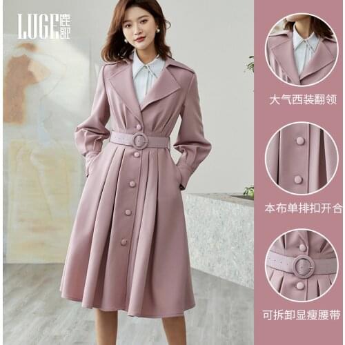 2021 spring and autumn new fashion waist closing coat popular temperament age reducing goddess windbreaker womens middle