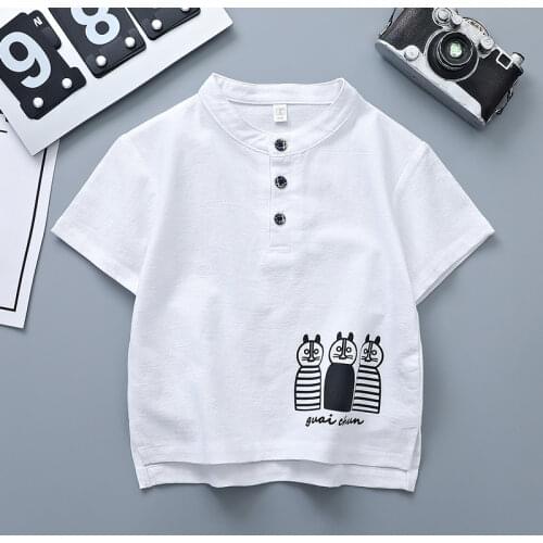 Boys Summe Clothes Cotton Linen Shirts Thin Children Clothing Cartoon Print Short sleeve Kids Clothes Tops Shirt blusas