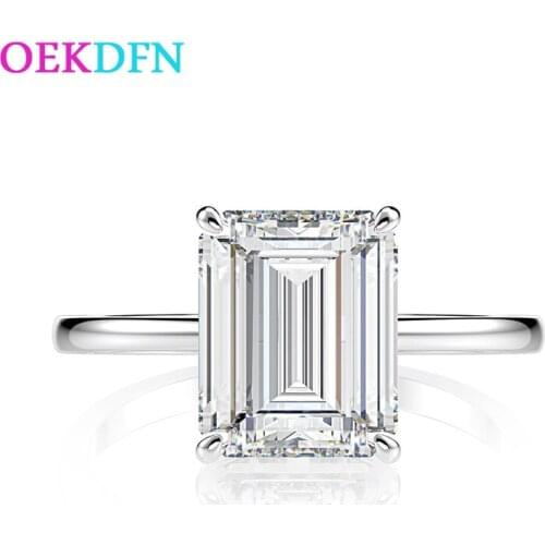 OEKDFN Big 8*10 High Carbon Diamond Gemstone Rings For Women100% S925 Sterling Silver Ring Womens Wedding Jewelry Gift Dropship