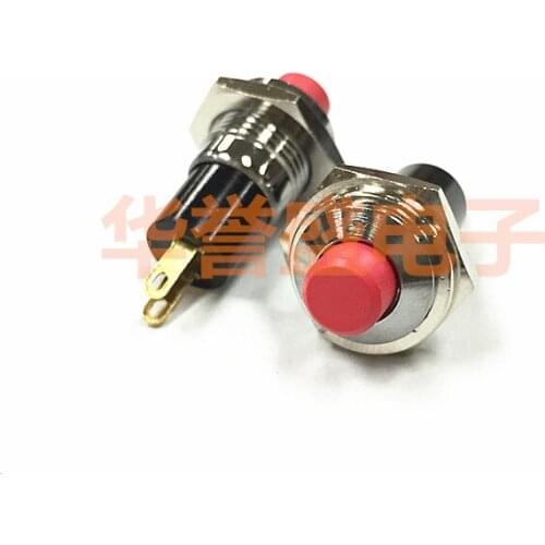 Original new 100% 10MM metal button switch with self-locking JS-725 red head 2pin power switch