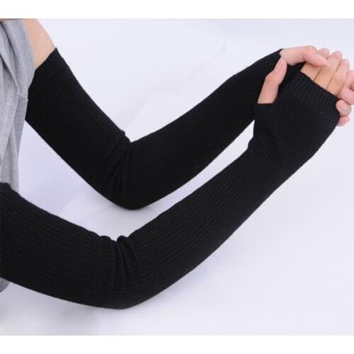 Autumn Winter Women Cashmere Wool Knitted Gloves Warm Soft Black Female Long Fingerless Gloves 40cm 50cm 60cm Arm Warmers Sleeve
