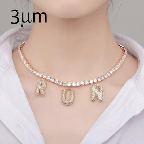 3UMeter Custom Necklace Zircon Necklace Unisex Necklace Rhinestone Bubble Letters Iced Out Mens Pendants Necklaces Tennis Chain