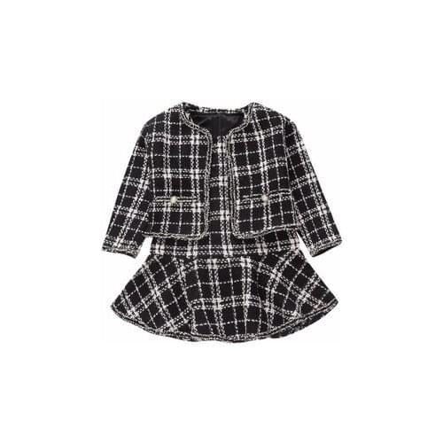 Fashion Black White Plaid Woolen Coat 2pcs 2019 Girls Autumn Winter New Fragrance Vest Dresses+Jackets Skirt Suits for Girls set