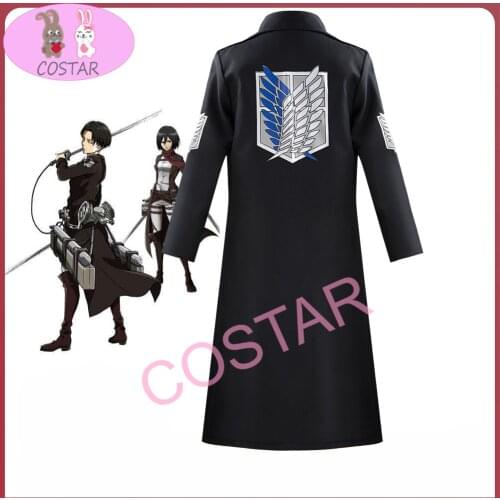 COSTAR Anime Attack on Titan Survey Corps Wings of Freedom Printed Black Windbreaker Trench Cosplay