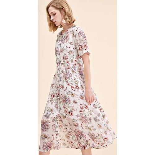 100% natural Silk Dress Summer New European And American Womens Wear Fine Printed Short Sleeve Silk Dress