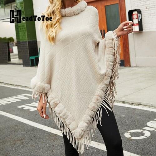 Plush Neck Tassel Design Warm Shawl Cloak Coats Women Casual Ponchos and Capes Tops