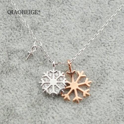 QIAOBEIGE Pendant Necklace for Jewelry Finding DIY Freshwater Round or rice Pearl 925 colorful silver rose mix plated snowflake