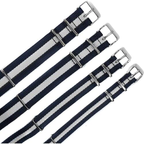 YQI 12mm 14mm 18mm 20mm Nylon Watch Band Blue White Fiber Stripe Watch Strap Silver Buckle Watch Men Woman for DW