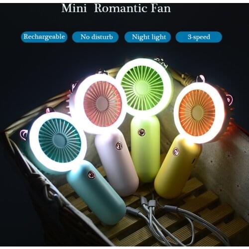 Romantic Mini Fan USB Rechargeable Portable Cooling Fans Cute Gift For Lady And Student Beauty Face Lamp Night Light