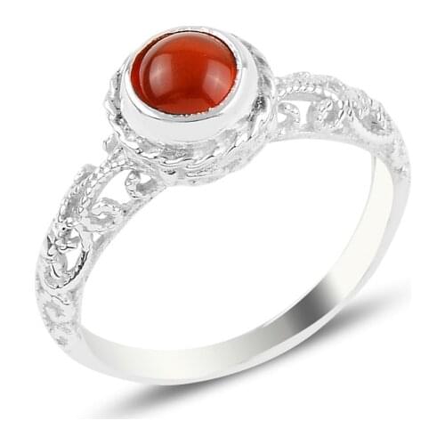 Silver 925 Sterling Agate Solitaire Ring