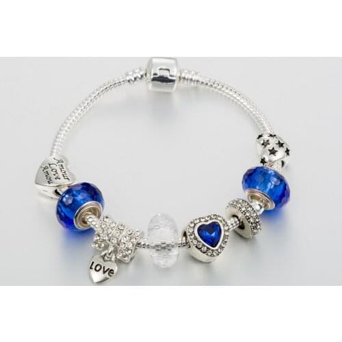 ANNAPAER 2020 Charm Beads With Blue Heart Bracelet New Arrivals Bangles For Women Fit Original Bracelet DIY Jewelry Gift B20016